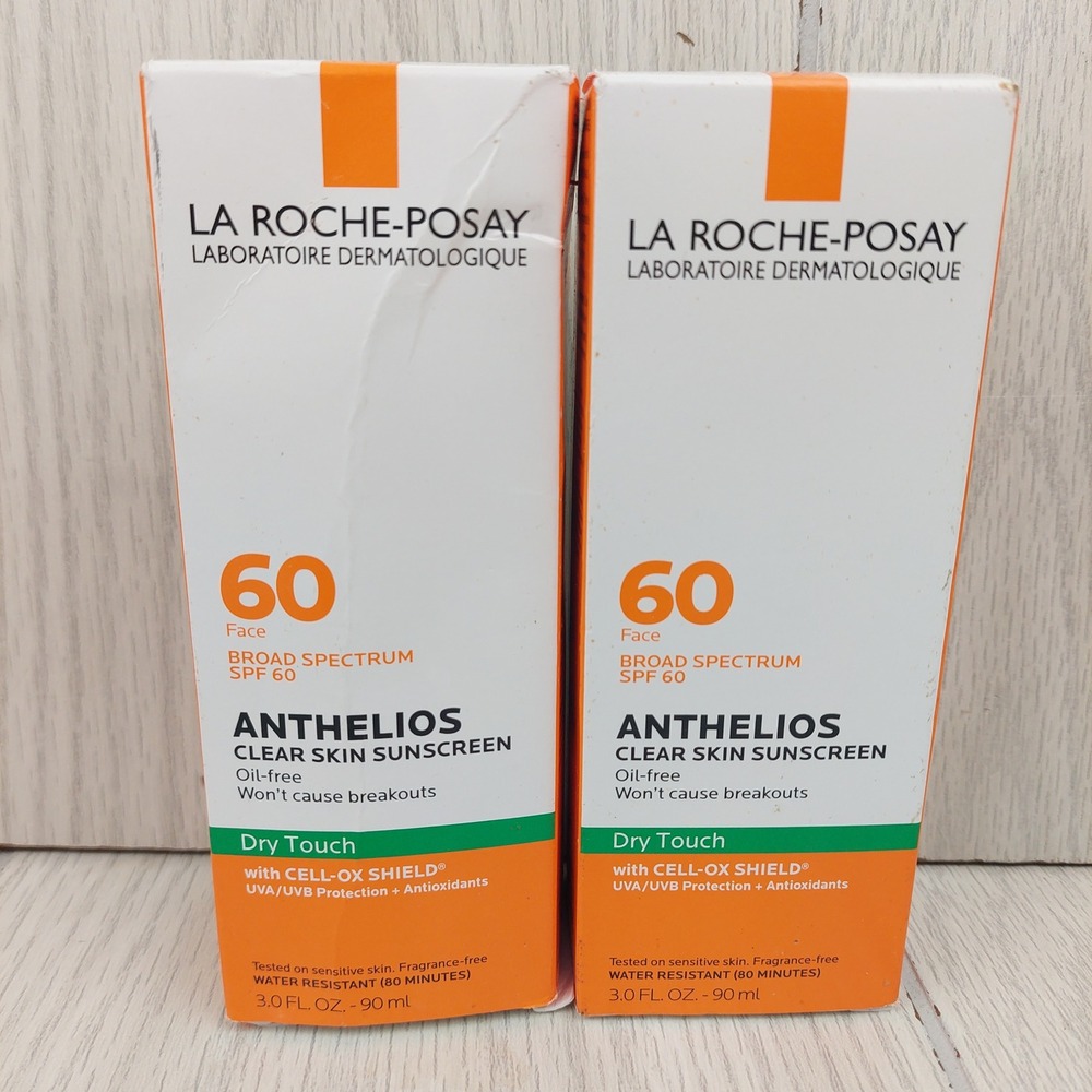 La Roche-Posay Anthelios Sunscreen Unisex 3oz SPF 60 Clear Skin Dry Touch 2 Pack